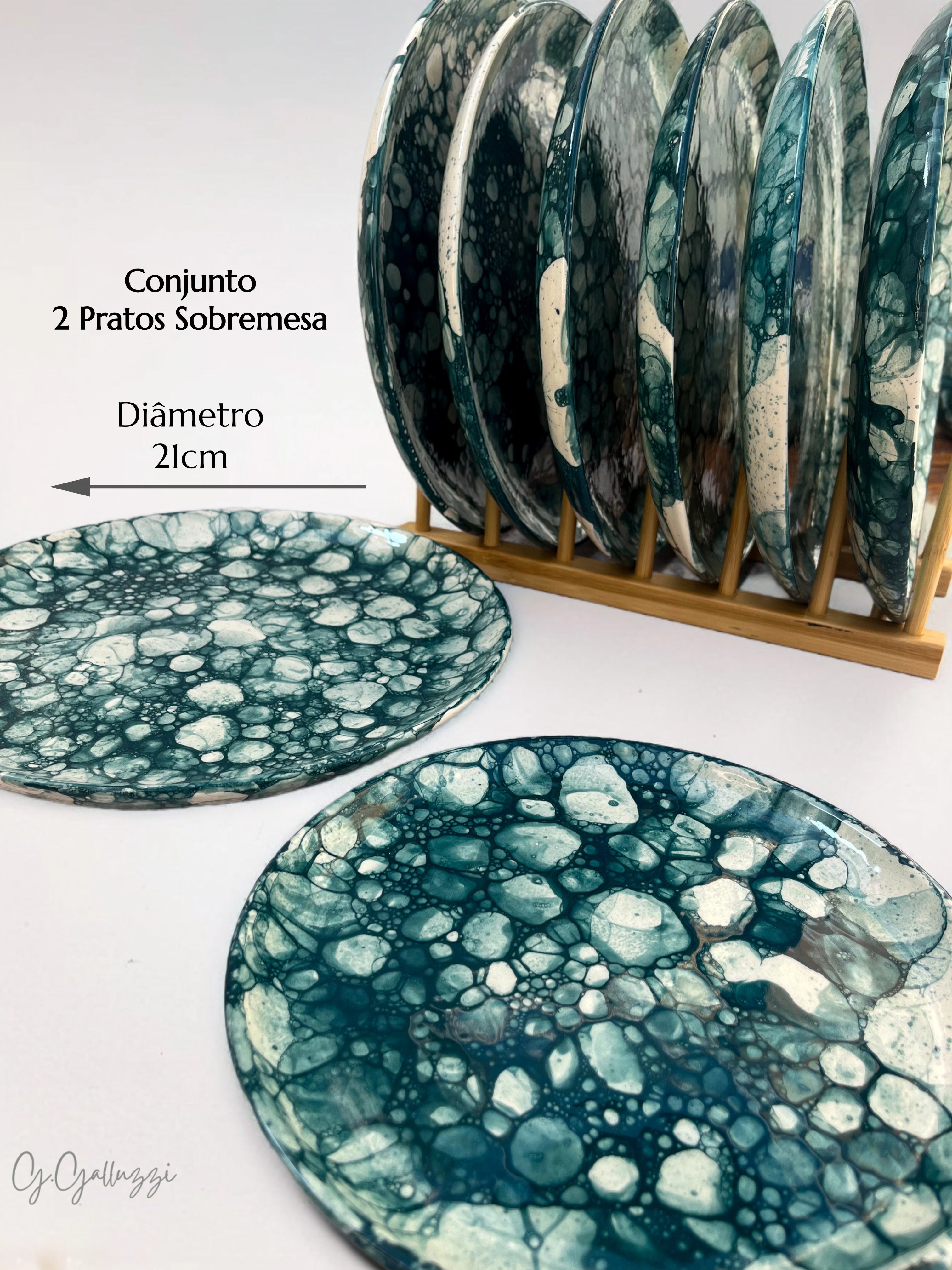 Kit 2 Pratos Bubble Sobremesa em Cerâmica