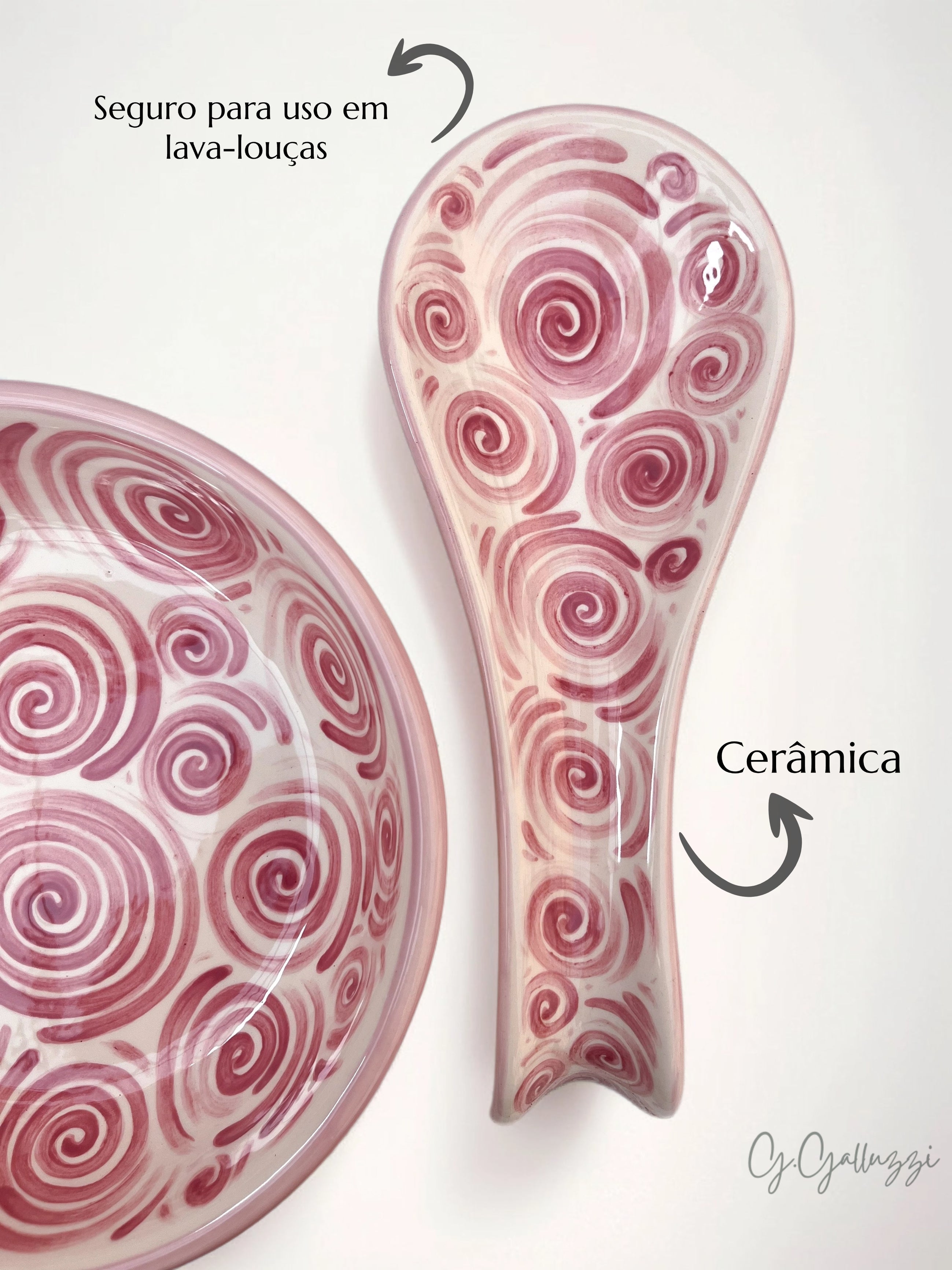 Suporte Descanso Apoio Talher Colher Utensílio Em Cerâmica Rosa