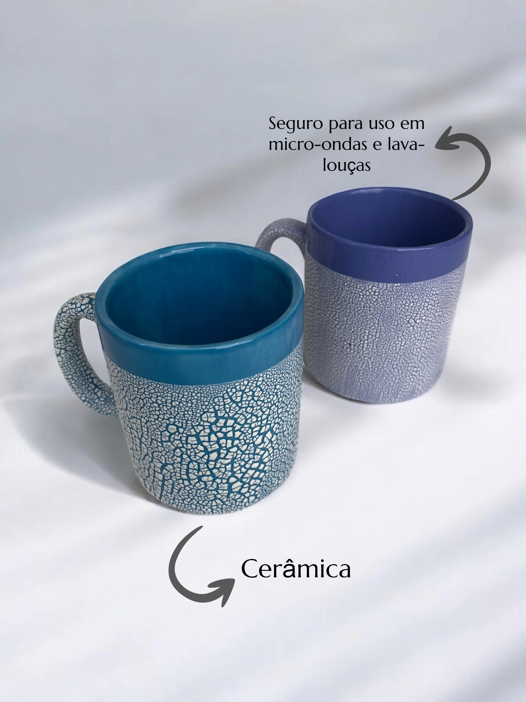 Kit 2 Canecas Craquele em Cerâmica Artesanal 350 ML