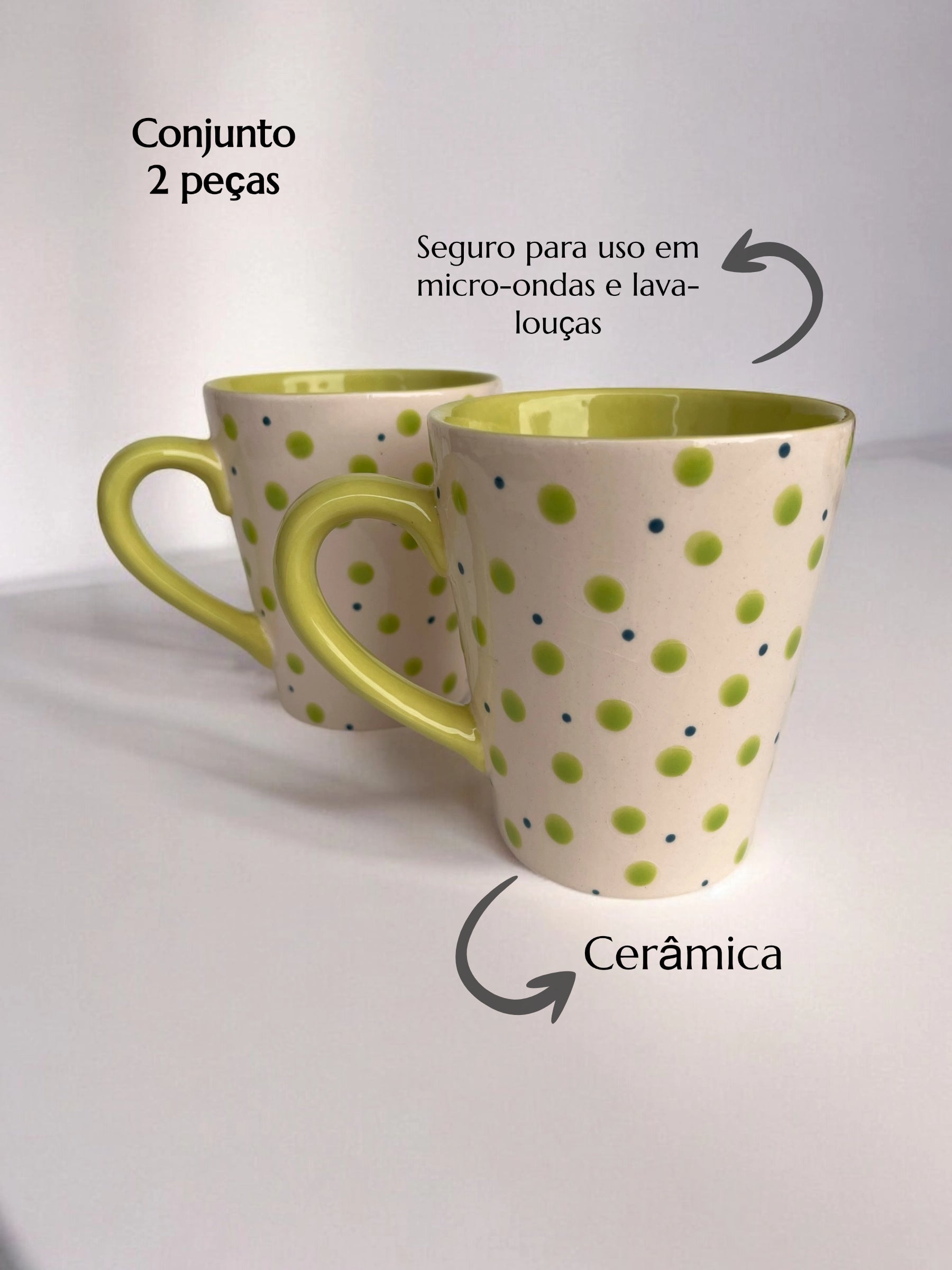 Kit 2 Canecas LittleDots em Cerâmica Artesanal 400ML Verde