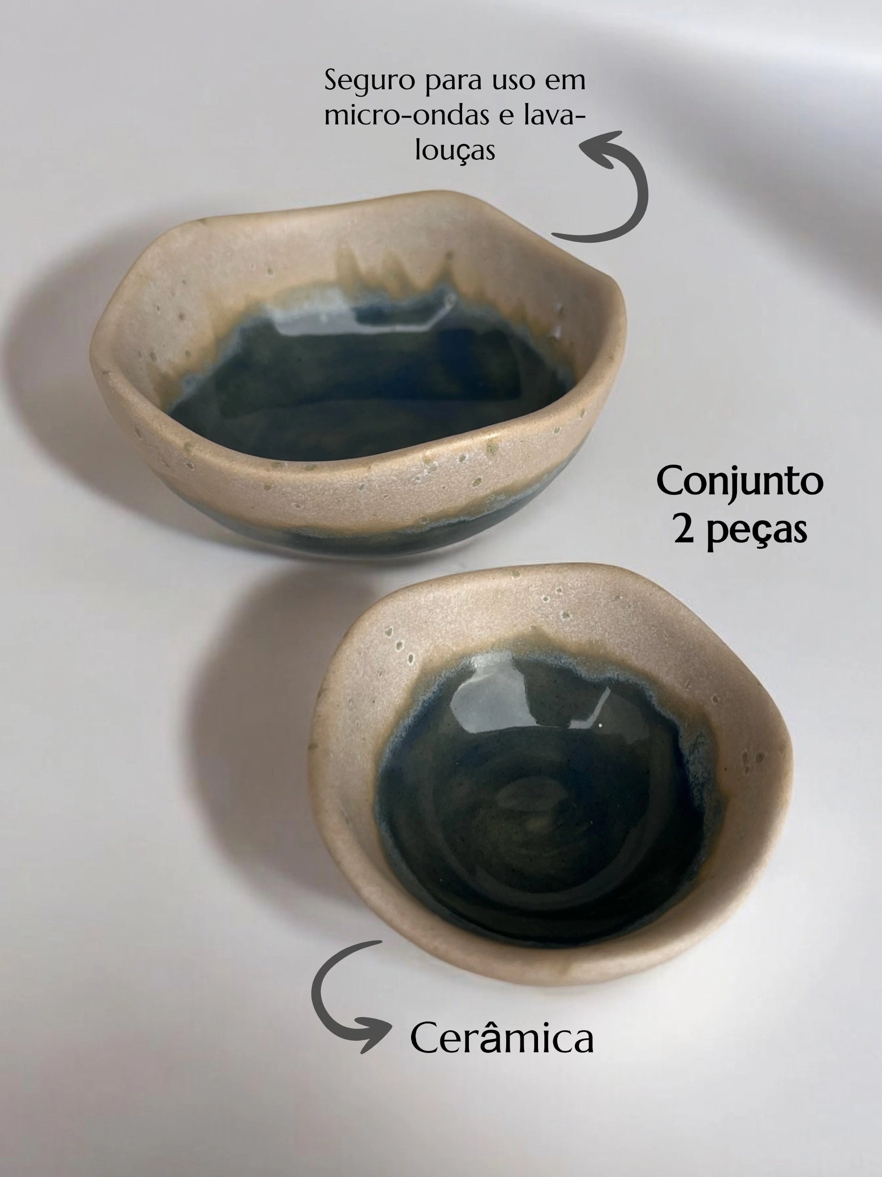 Kit 2 Bowls Orgânico em Cerâmica Artesanal Azul