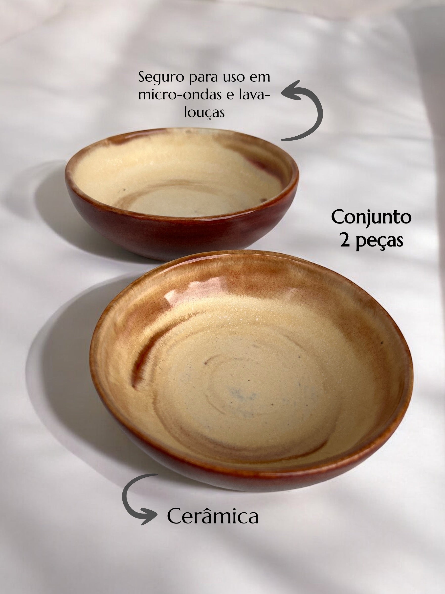 Kit 2 Bowls Orgânico em Cerâmica Artesanal Bege Marrom