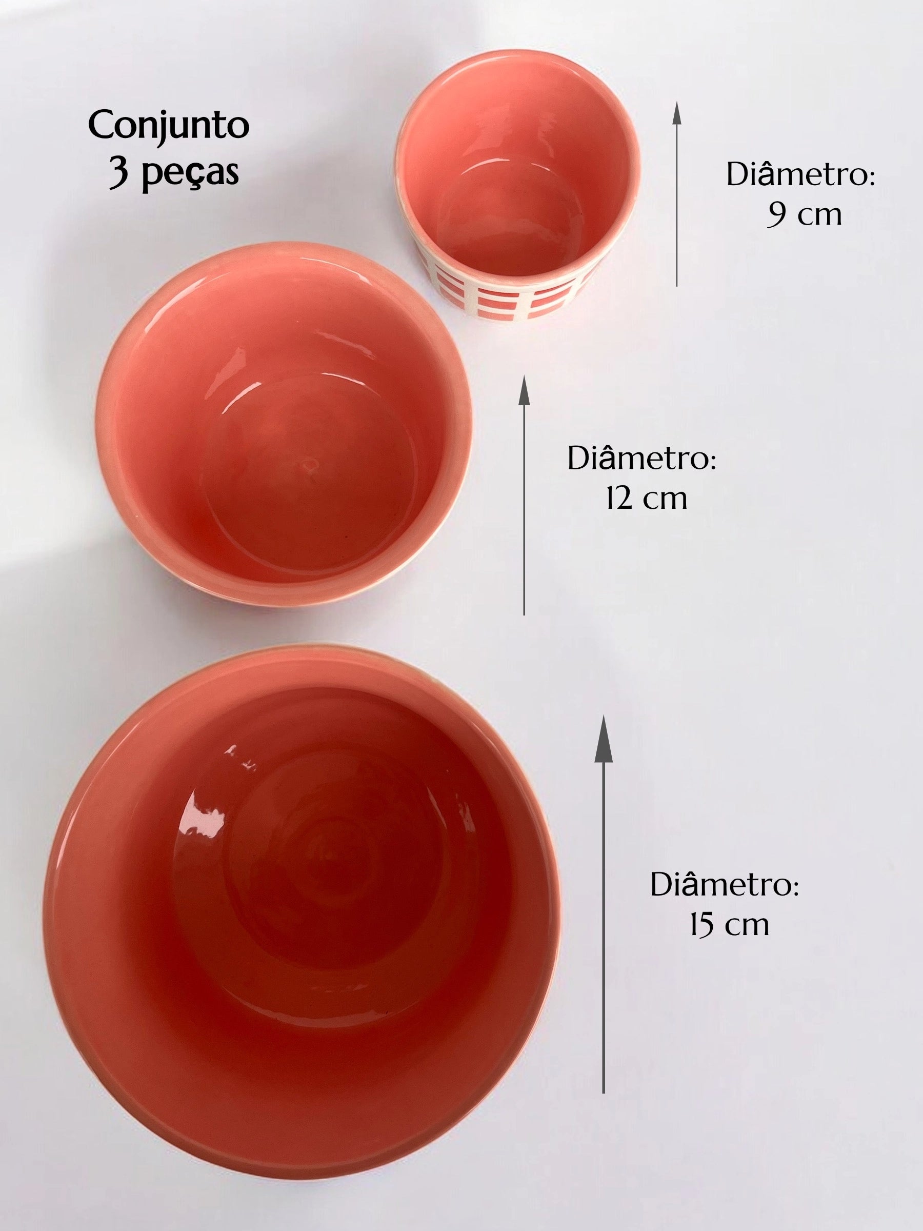 Kit 3 Cumbucas em Cerâmica Artesanal Vermelho