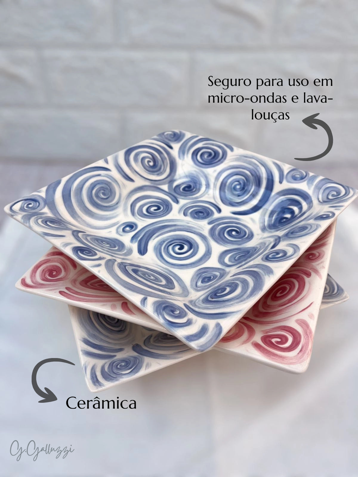 Travessa Prato Fundo Flow Quadrado De Cerâmica Rosa